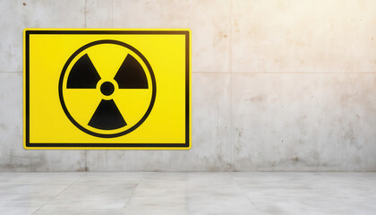 Obraz premium Warning sign for radiation in yellow on concrete wall 