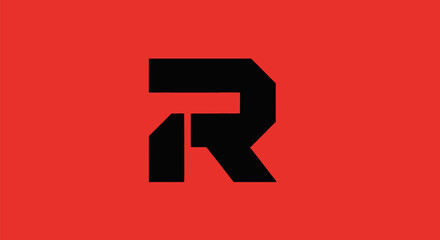 Geometric Black R Logo on Red Background: Modern Brand Identity.