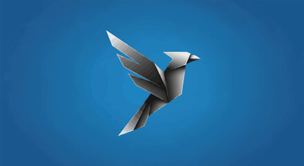 Elegant origami bird in mid-flight showcasing intricate paper folds and a dynamic pose.