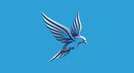 Stylized Blue Bird in Flight Illustration with Detailed Feathers.