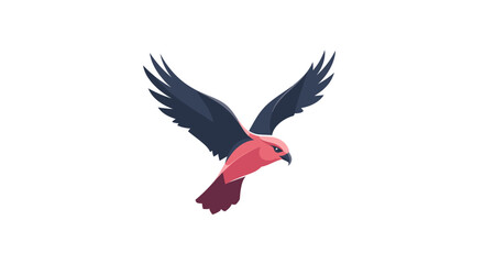 Stylized red and black bird of prey in flight illustration.