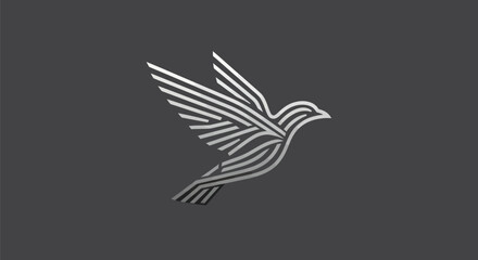 Elegant silver line art bird in flight symbol representing freedom and grace.