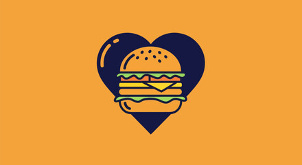Burger Love Icon a Stylized Hamburger in a Heart.