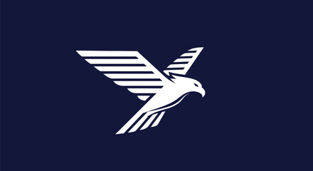 Modern stylized white eagle logo in flight.