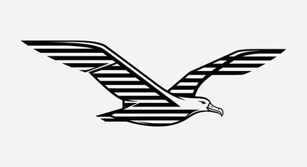 Striking Striped Seagull Illustration in Flight.