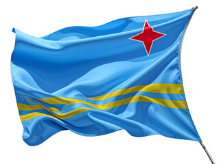 A highly detailed Aruba flag depicted as if waving in the wind