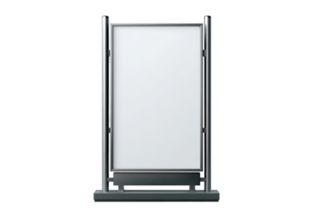 Blank vertical outdoor advertising panel, metallic frame, dark background