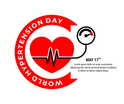 World Hypertension Day design template. Red heart with ribbon for icon, logo, label, seal, tag, sign, symbol, badge, stamp, sticker, emblem, banner, design, badges, labels, poster. Vector Illustration - Powered by Adobe