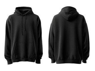 Black hoodie, front and back view, mock-up