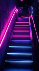 Fototapeta premium Ascend into vibrant nightlife with stunning neon illuminated staircase leading upwards