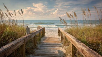 Obraz premium Wooden pathway to ocean beach