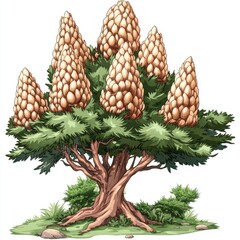 Christmas tree with pine cones vector illustration