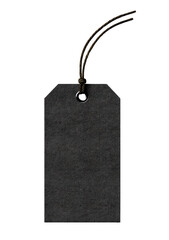 Dark gray rectangular tag with brown string