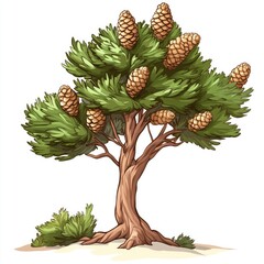 Vector illustration of a green pine tree with cones and branches perfect for a Christmas or winter holiday decoration