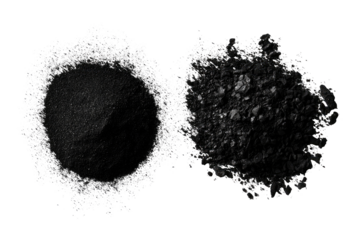 Two dark, circular mounds of granular material, one slightly more compressed