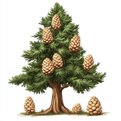 Fototapeta premium Christmas tree decorated with pine cones and evergreen branches in winter holiday season