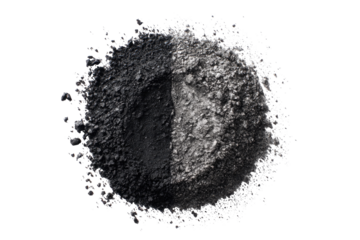 Dark grey and light grey powder in a circular, exploded presentation