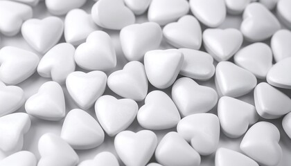 Close-up view of many white heart-shaped objects