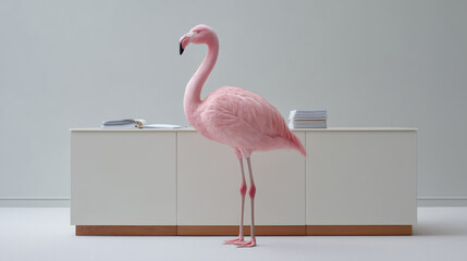 Flamingo at reception desk creating memorable elegant customer service