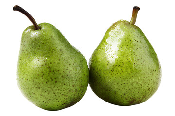 Two green pears with water droplets transparent PNG isolated background