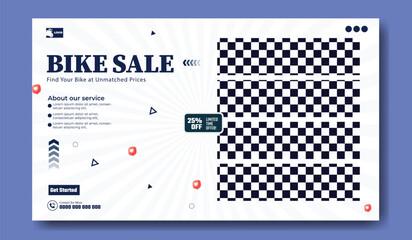 Modern graphic design for a bicycle sale event with bold typography and a checkered pattern