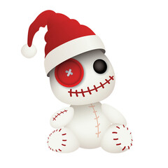 3D Voodoo Doll wearing Santa hat isolated.