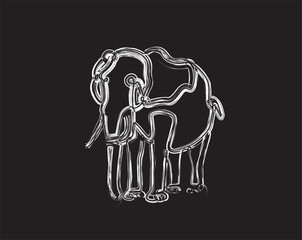 Wild elephant outline drawing illustration. one continuous line drawing of elephant for poster, wall decor and wallpaper.