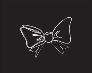 Ribbon bow with knot drawing illustration. ink brush line drawing of bow tie vector design.