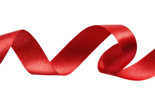 Red satin ribbon in a flowing, curved shape against a black background