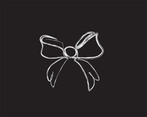 Ribbon bow with knot drawing illustration. ink brush line drawing of bow tie vector design.