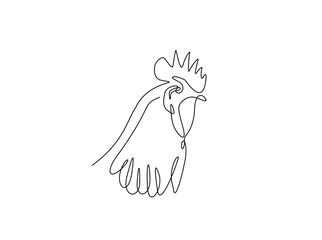 One continuous line drawing of rooster head illustration. Abstract rooster head monoline vector design.