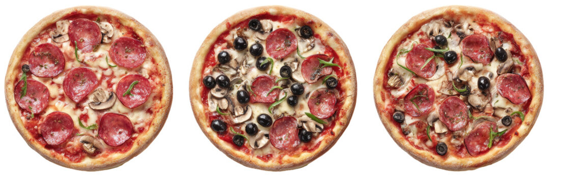 Three pizzas with various toppings (2)