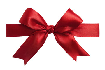 Fototapeta premium A vibrant red satin ribbon bow, centered on a black background. The bow is a classic style, with a wide, horizontal ribbon