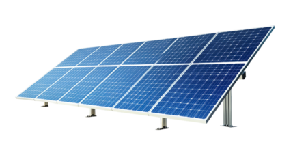 Solar Panel Array on a Clear Day for Clean Energy isolated on a Transparent or white Background