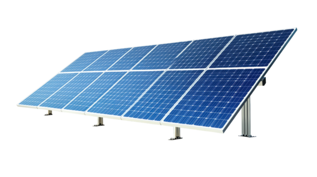 Solar Panel Array on a Clear Day for Clean Energy isolated on a Transparent or white Background