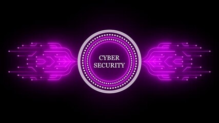 Glowing neon line HUD circle with circuit board animation. Neon pink circle with cyber security text animated on black background. 4k video - Powered by Adobe