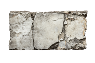 Rough grey stone block isolated on transparent background. Old grey concrete isolated on white background.
