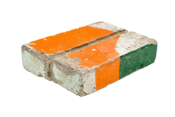 Orange and green layered soap bar isolated on transparent background. Old orange and green concrete isolated on white background.