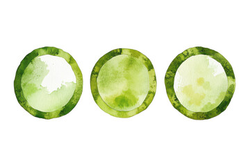 Olive green gemstones isolated on transparent background. Olive green round circle ring shape set of watercolor texture isolated on white background.