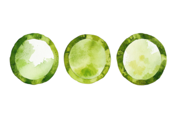 Olive green gemstones isolated on transparent background. Olive green round circle ring shape set of watercolor texture isolated on white background.