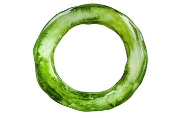 Olive green gemstones isolated on transparent background. Olive green round circle ring shape set of watercolor texture isolated on white background.