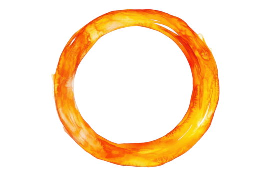 Orange and yellow oval ring isolated on transparent background. orange watercolor stain in ring shape isolated on white background.