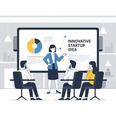 Female entrepreneur presenting an innovative business plan to colleagues in a modern office