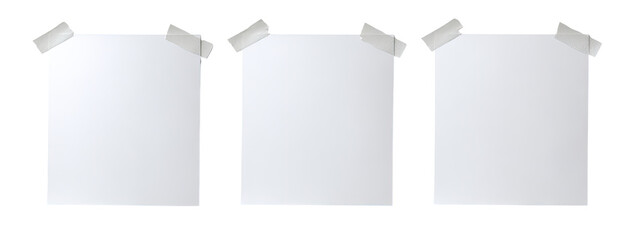 Three blank white rectangles with taped edges