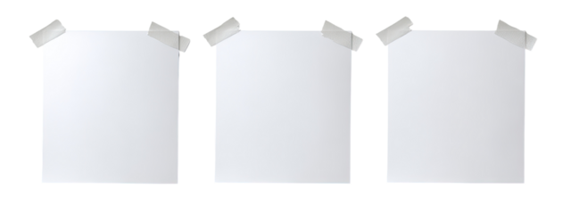 Three blank white rectangles with taped edges