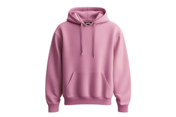 Pink hoodie apparel fashion item isolated on transparent background. Plain pink classic hoodie front view mockup isolated on white background.