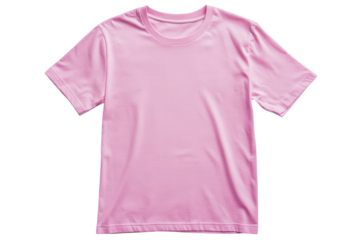 Plain pink t shirt isolated on transparent background. Plain pink classic t-shirt front view mockup isolated on white background.