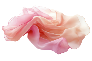 Flowing pink silk fabric isolated on transparent background. Plain soft gradient pastel colors isolated on white background.