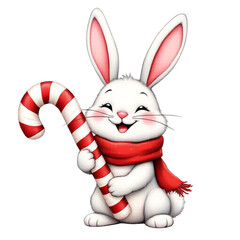 Cute Christmas Rabbit with Candy Cane