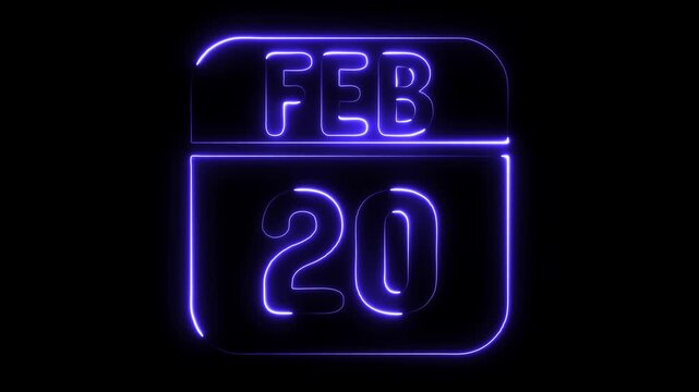February twenty neon calendar date glowing electric blue light on black background abstract digital graphic for event